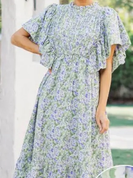 Shop The Mint Nwot Say You Love It Floral Pleated Maxi Dress In Green & Lavender